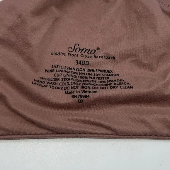 SOMA French Mauve Enbliss Front Close Racerback Bra-34DD - Picture 4 of 4